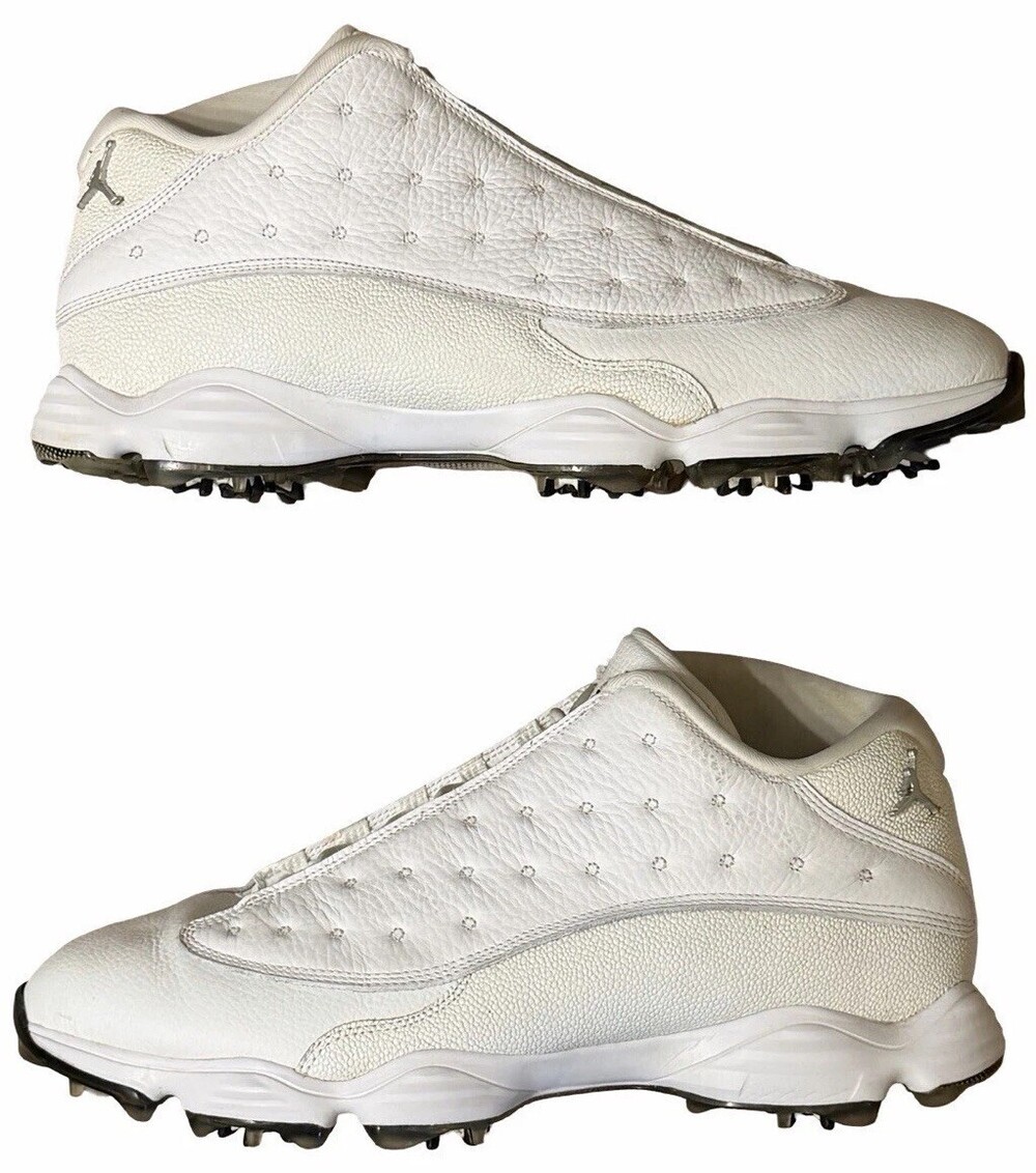 Size 11 Nike Air Jordan 13 Golf Shoes White Chrome 917719-102 Men's